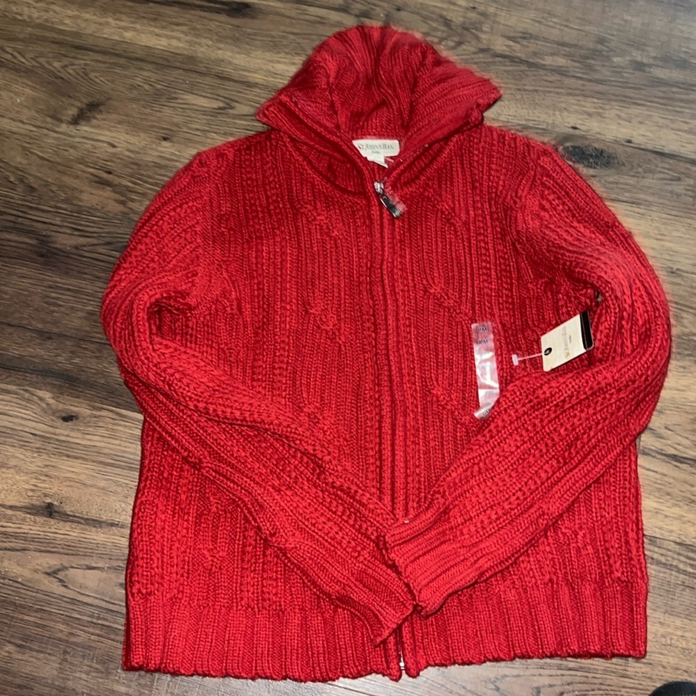 NWT-St John’s Bay red sweater zip up.  Petite medium